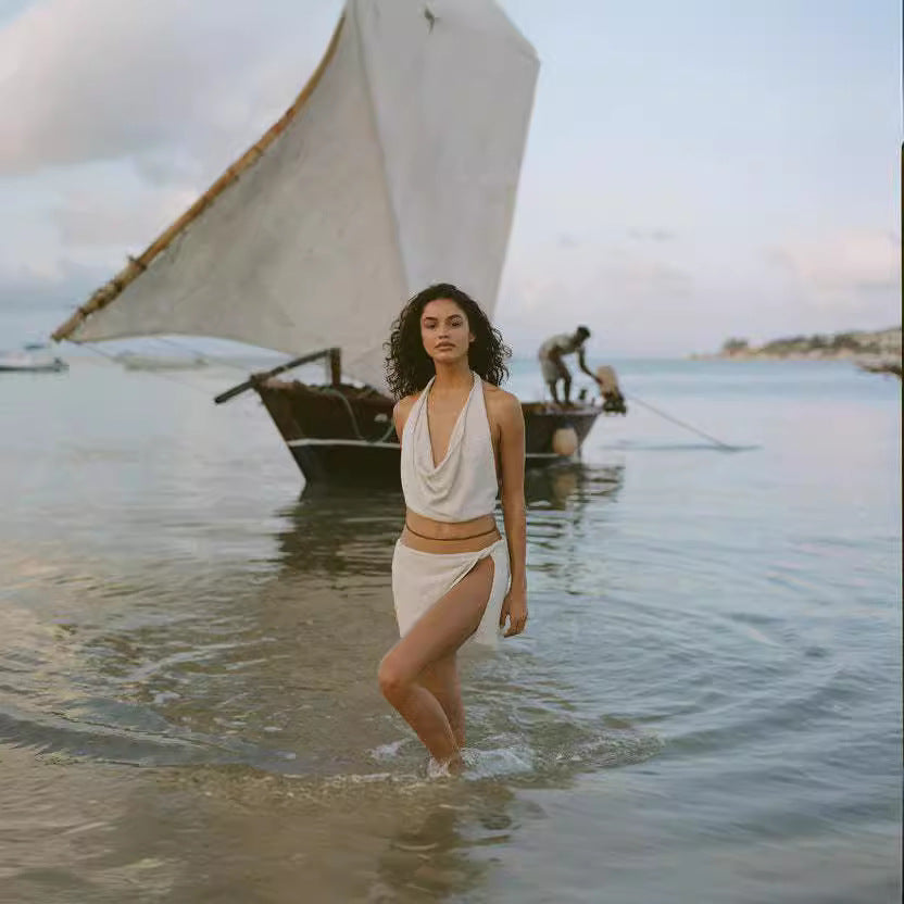Cow neck skirt set beach cover up