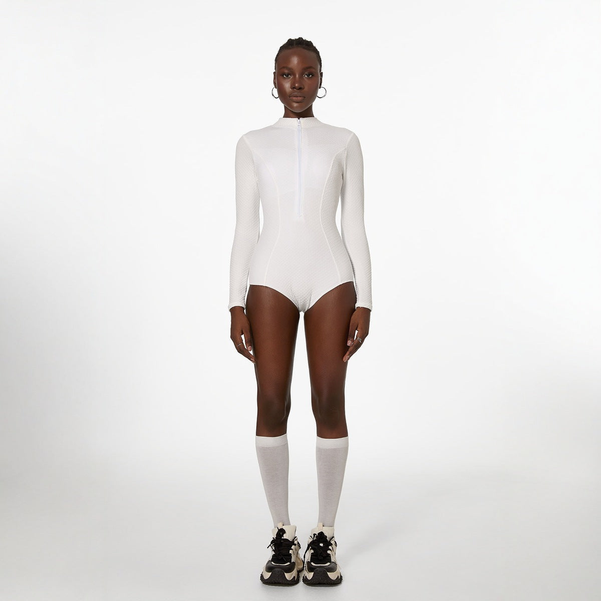 White Long Sleeved Swimsuit One Piece