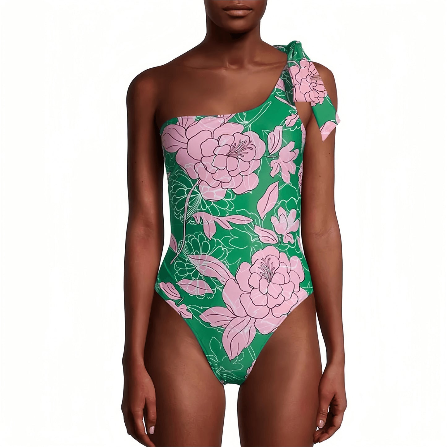 Floral Printed One Shoulder One Piece