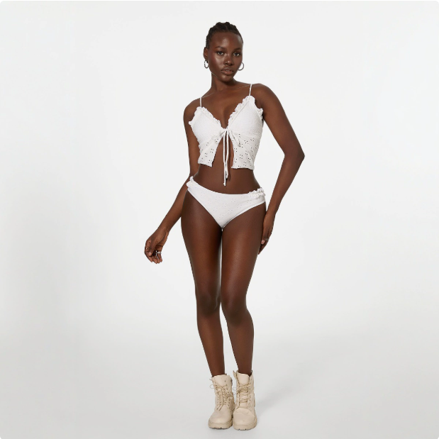 Bikini Swimsuit Tube Top Split Lace up Solid Color Lace Bikini Swimsuit