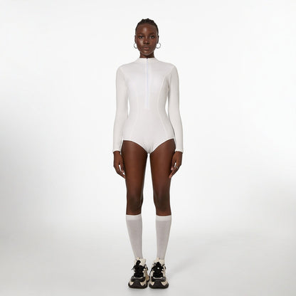 White Long Sleeved Swimsuit One Piece