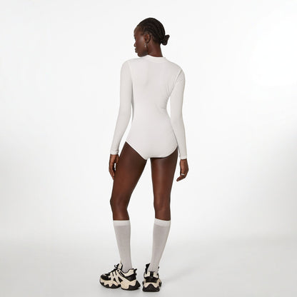 White Long Sleeved Swimsuit One Piece