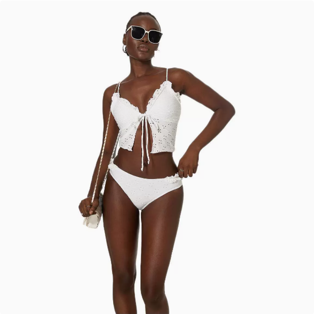 Bikini Swimsuit Tube Top Split Lace up Solid Color Lace Bikini Swimsuit